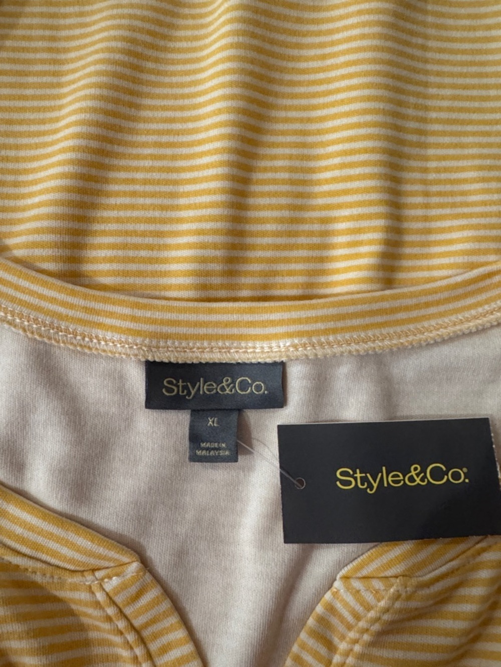 Style & Co. Yellow & White Striped Short Sleeve Henley Tee - Picture 2 of 6